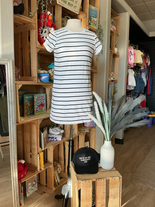 Womens Xsmall Black/White Striped Shirt Dress