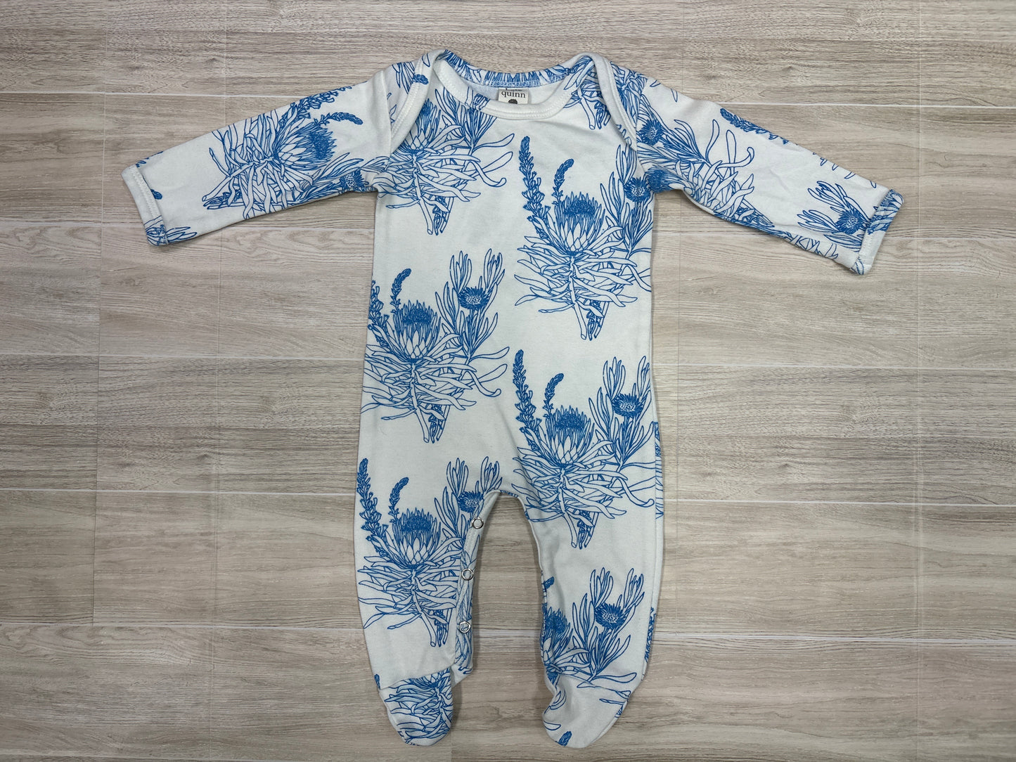 0-3m Kate Quinn White/Blue Floral Footed Romper