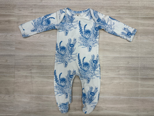 0-3m Kate Quinn White/Blue Floral Footed Romper