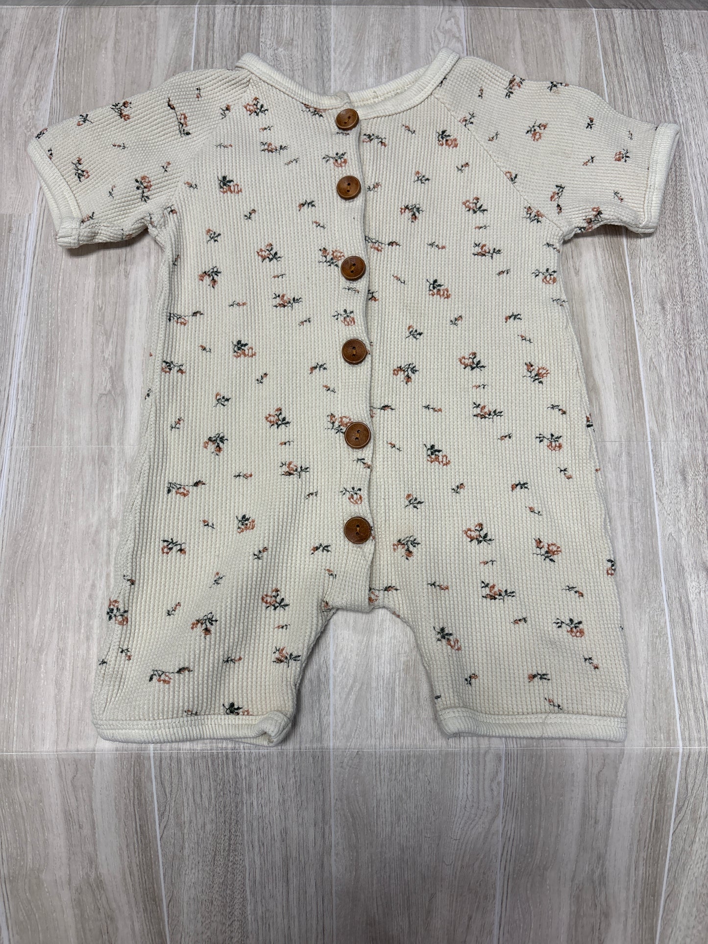 6-12m Waffle Knit Tan Floral Button Romper