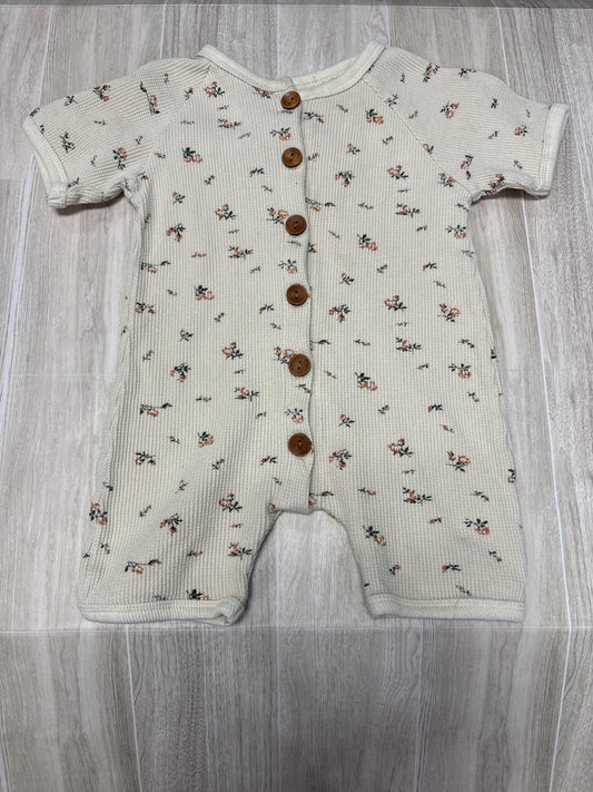 6-12m Waffle Knit Tan Floral Button Romper