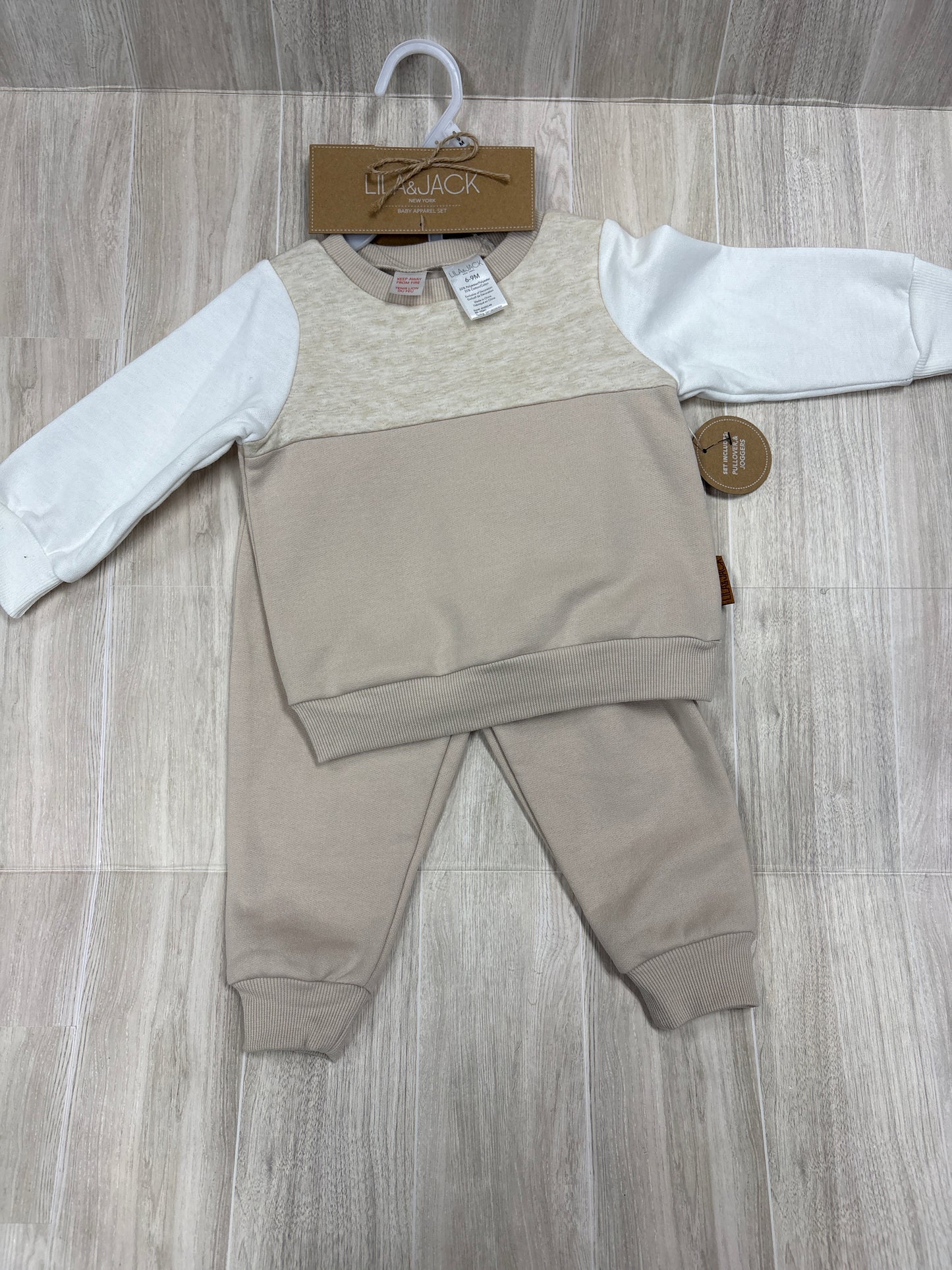 NWT 6-9m Cream Crewneck + Jogger Set