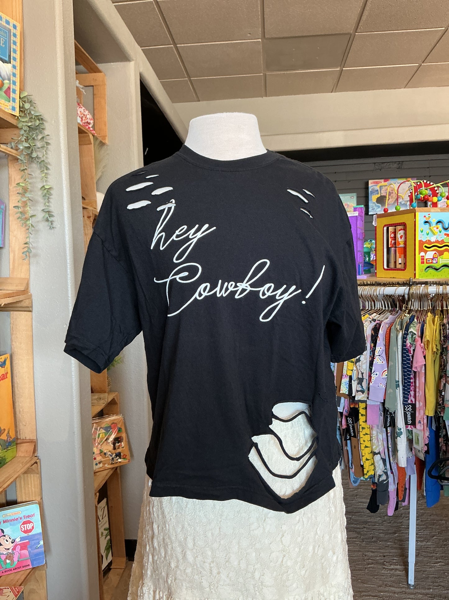 Womens Small Distressed Hey Cowboy Tee