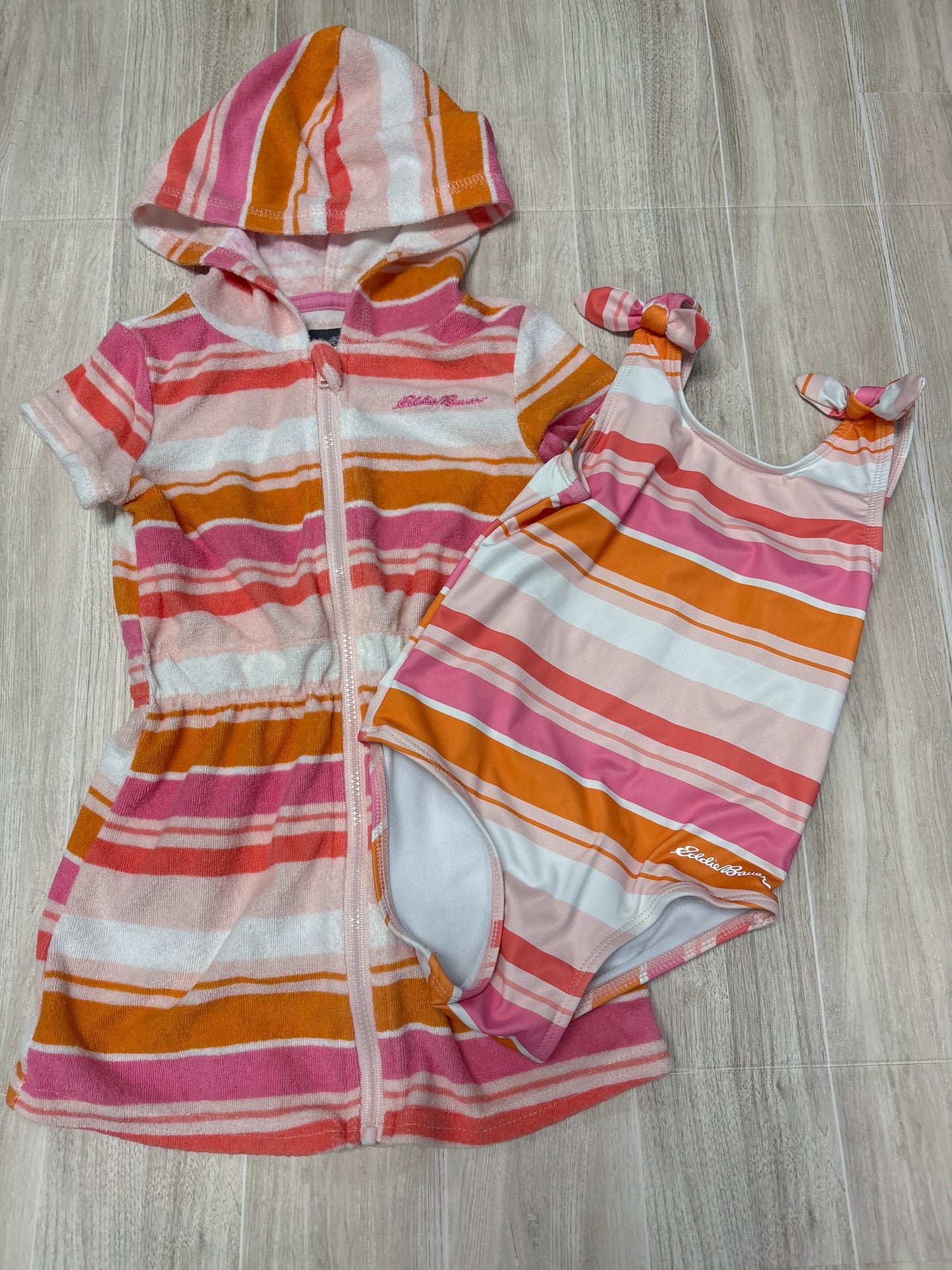 2T Eddie Bauer Pink/Orange Swim Suit + Robe Set