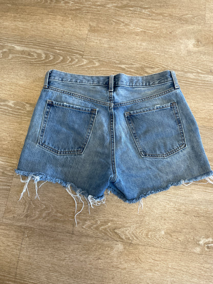Womens 6 Slouchy Straight Denim Distressed Shorts