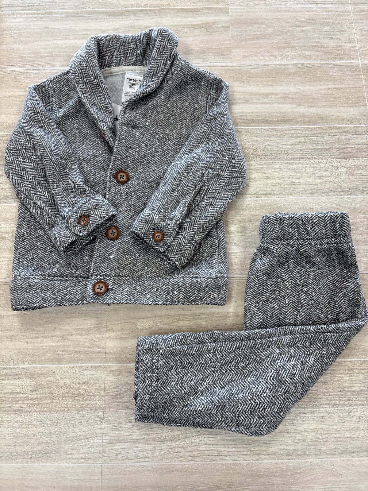 9m Black/White Pattern Button Cardigan + Jogger Set