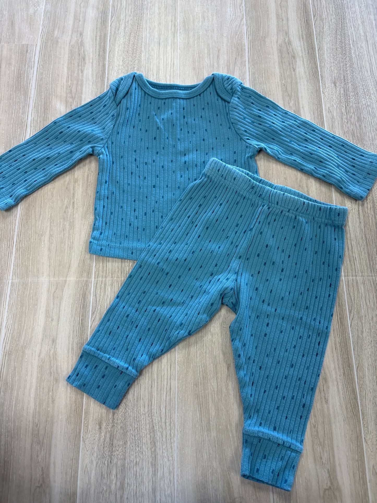 0-3m Aqua Blue Ribbed 2 Piece Shirt + Legging Set