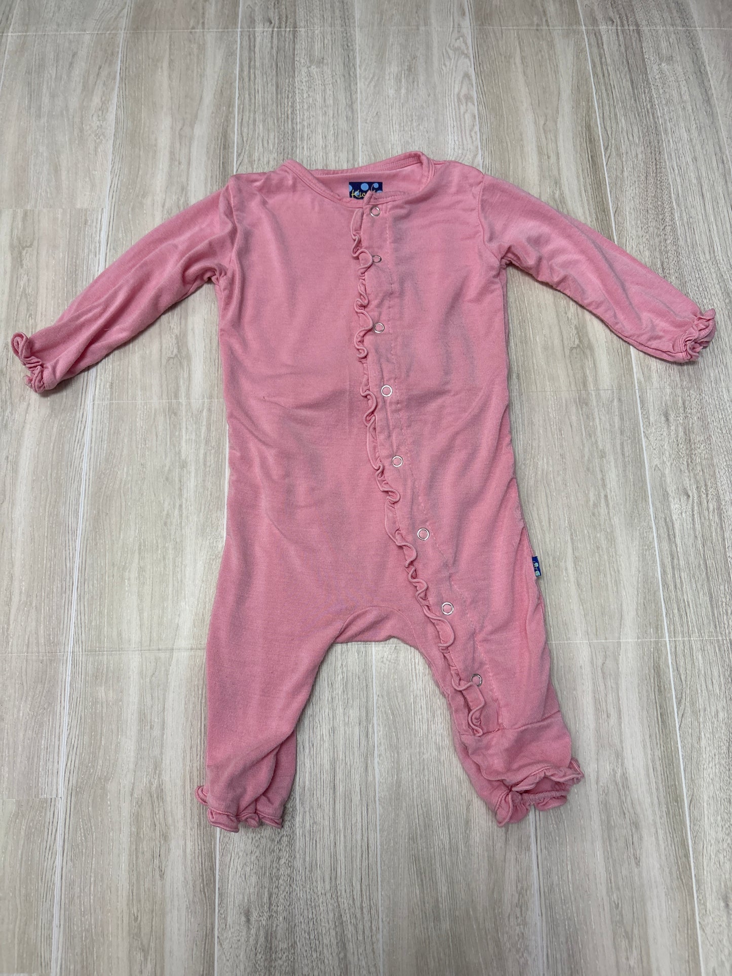 0-3m Kickee Pants Pink Button Ruffle Romper