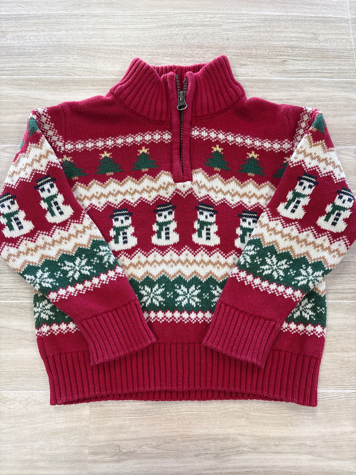 3T Red Holiday Printed Knit Quarter Zip Up Sweater