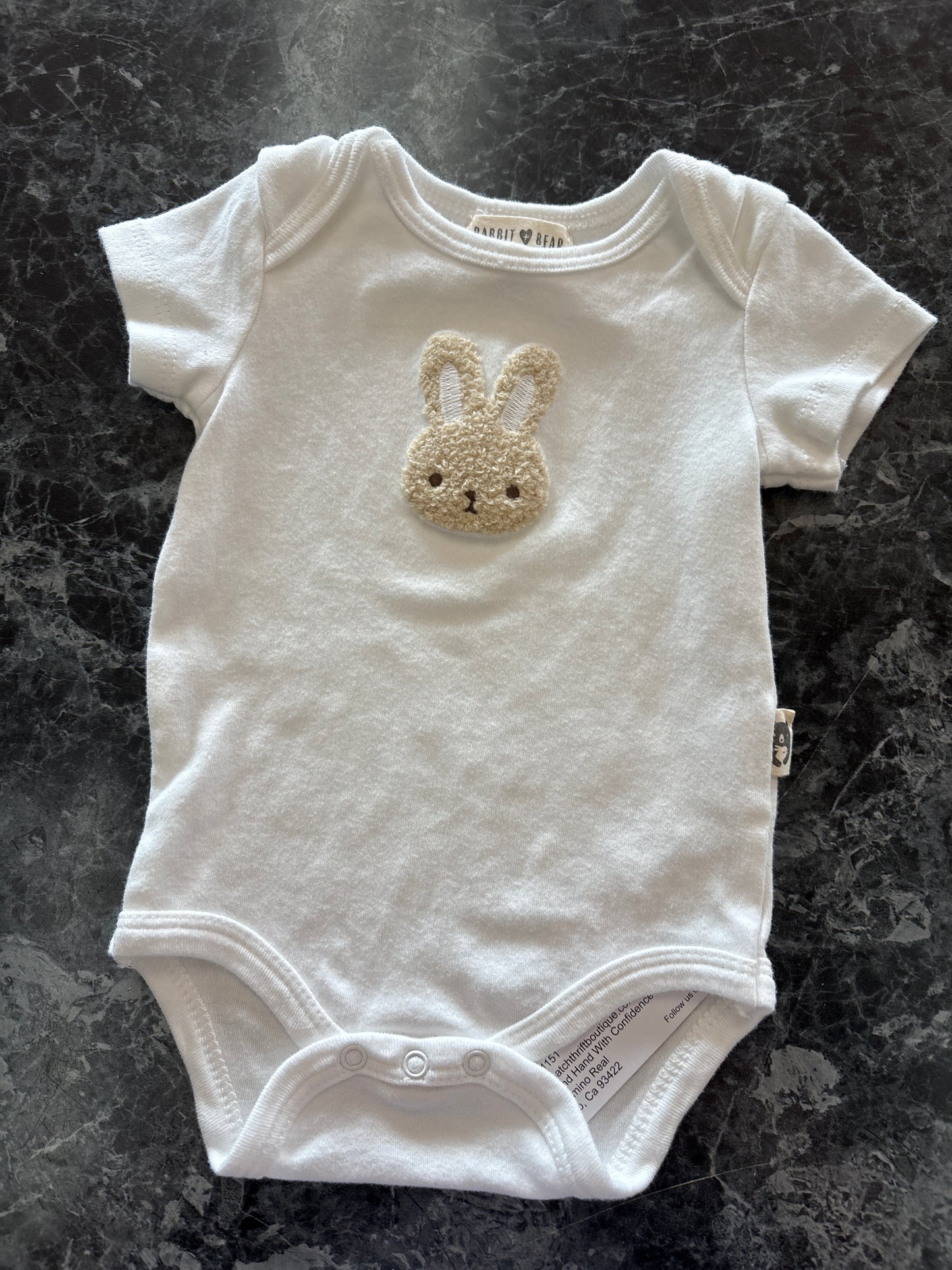 0-3m Organic Rabbit Patched Bunnie Onesie