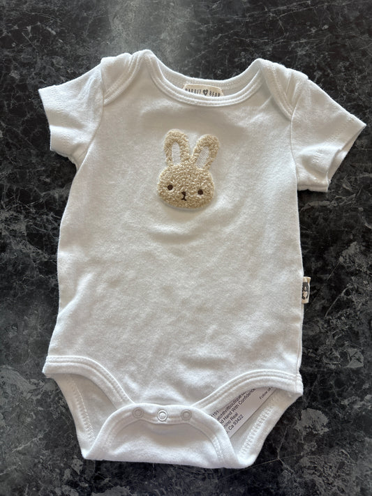 0-3m Organic Rabbit Patched Bunnie Onesie