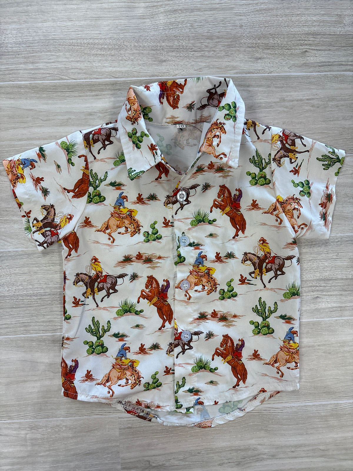 6-9m Cream Western Printed Button Up Tee