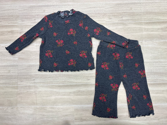3-6m Navy Ribbed Floral Long Sleeve + Leggings Set