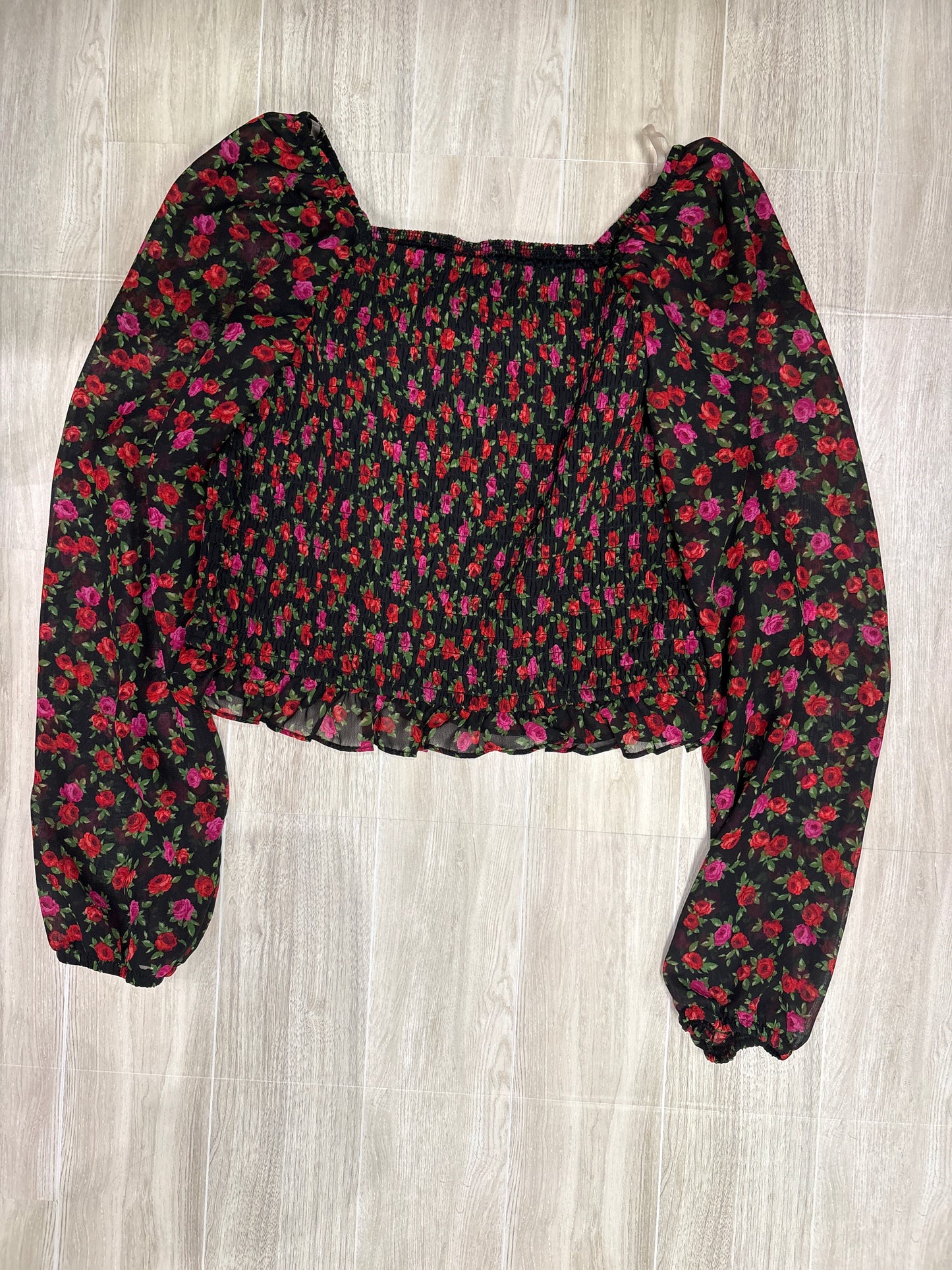 10/12 Black Floral Rose Chiffon Top