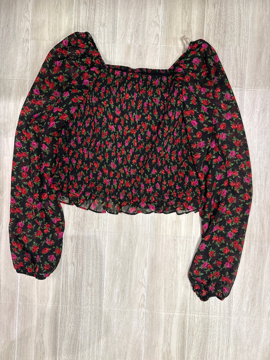 10/12 Black Floral Rose Chiffon Top