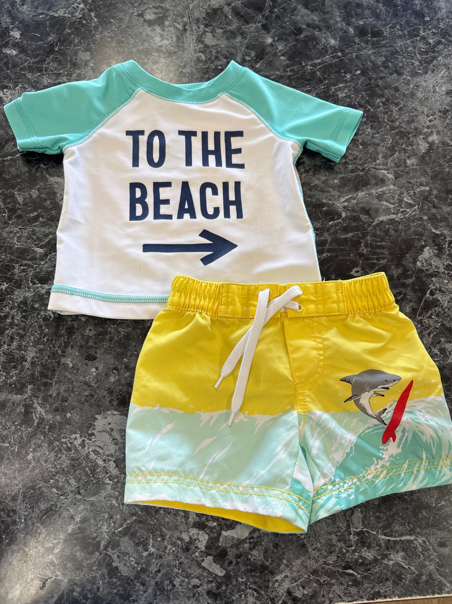 0-3m To The Beach Shark Swim 2 Piece Set