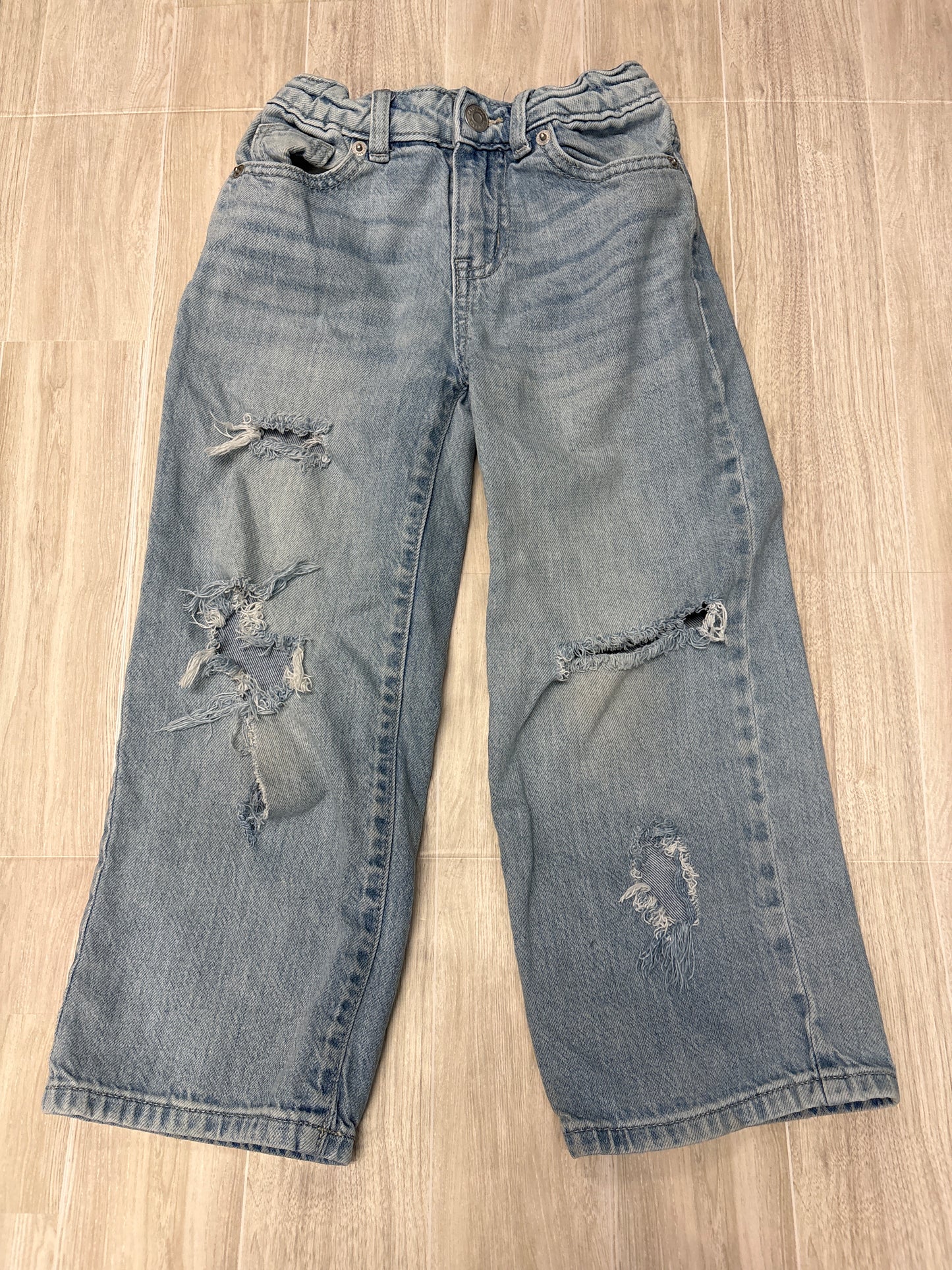 6 Light Wash Wide Leg Distressted Denim Pant