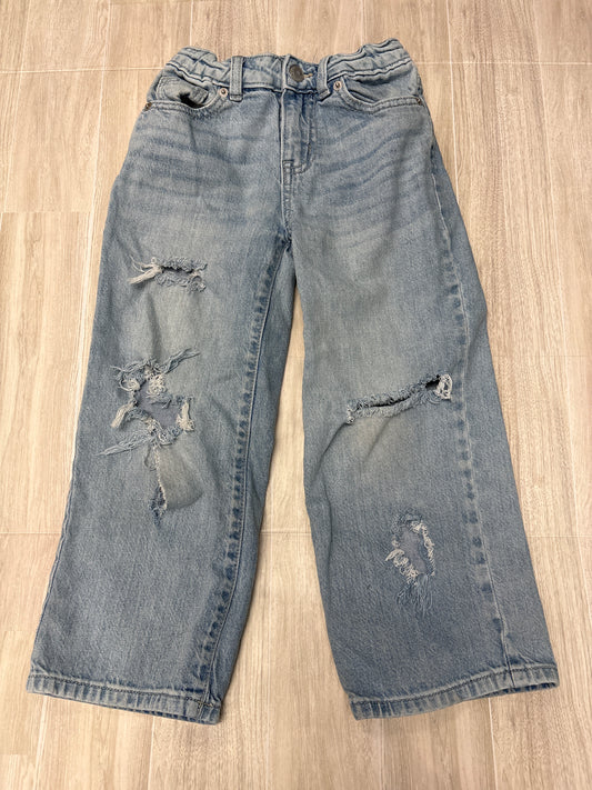 6 Light Wash Wide Leg Distressted Denim Pant