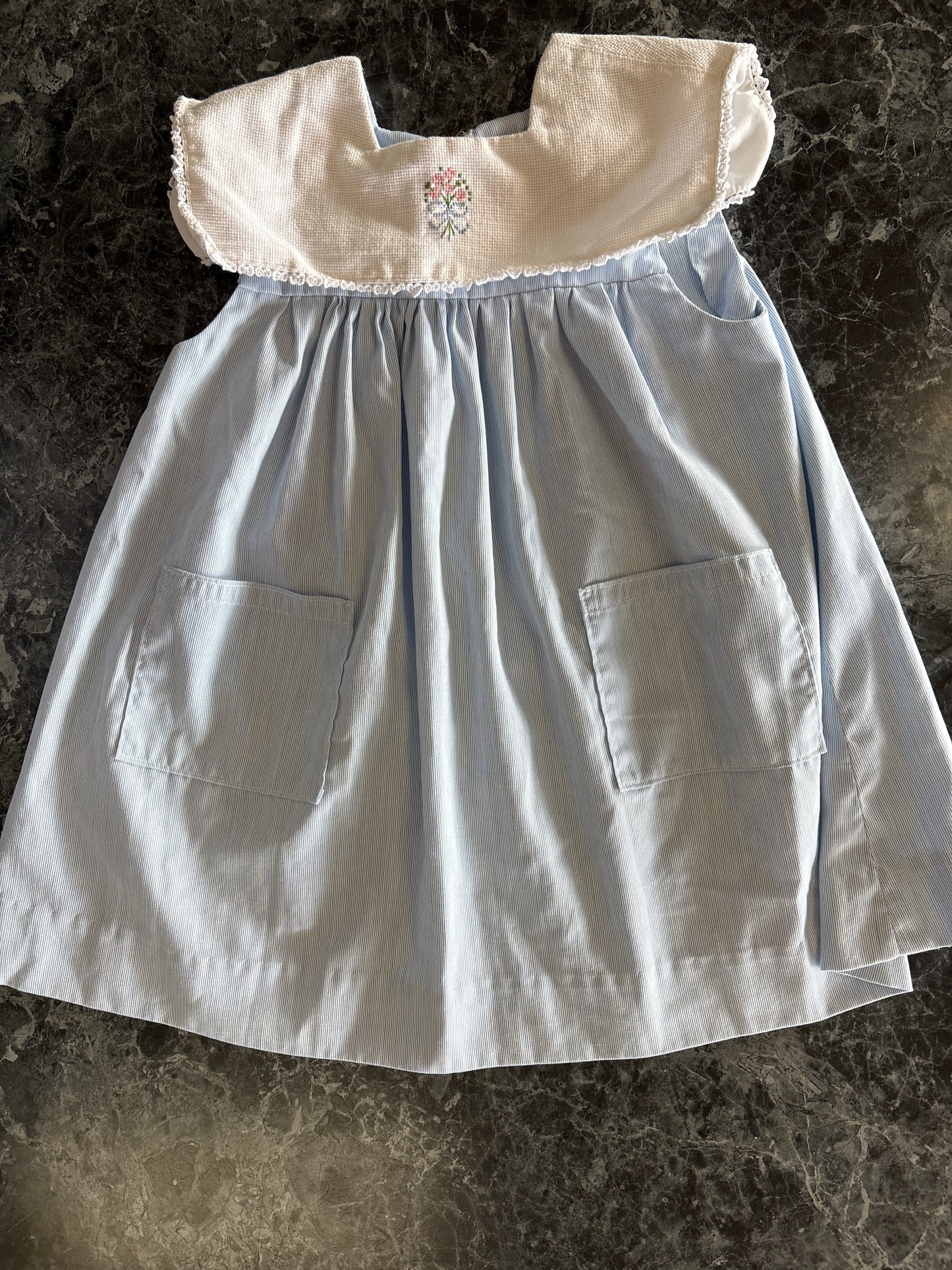 3T VINTAGE Stitched Collar Blue Dress