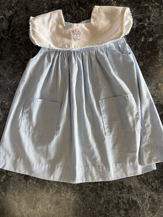 3T VINTAGE Stitched Collar Blue Dress