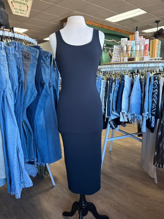 Womens Medium Black Ribbed Tank Maxi Dress