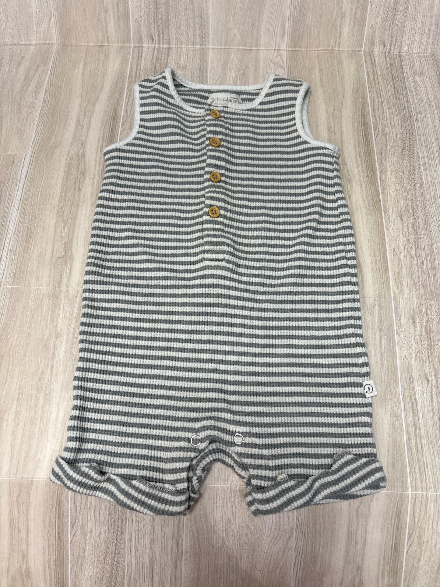 18m Mini Waffle Knit Green/Off White Striped Tank Shortie Romper
