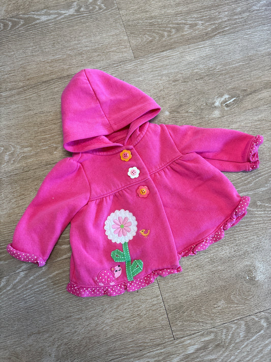 3-6m VINTAGE Gymboree Pink Flower Button Hooded Jacket