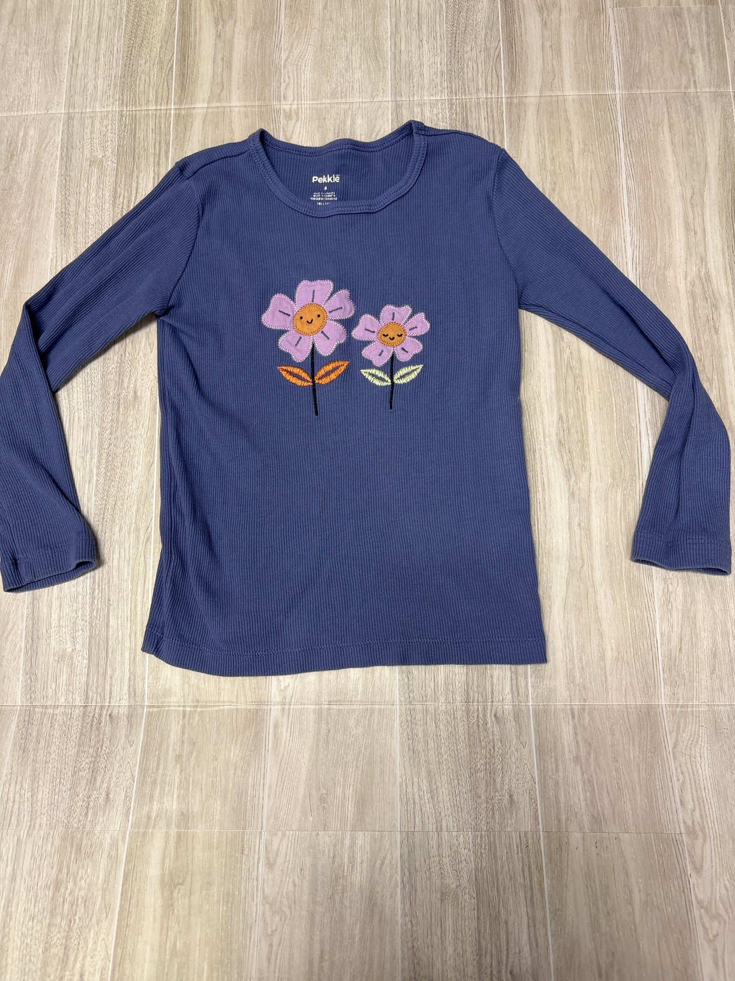 6 Purple Floral Ribbed Long Sleeve