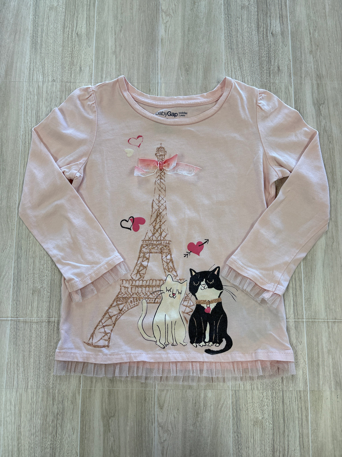 3T GAP Light Pink Paris Bow Graphic Long Sleeve