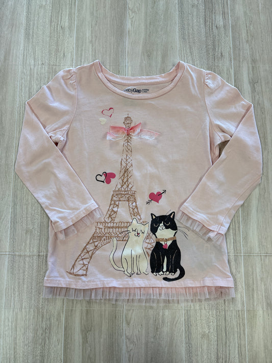 3T GAP Light Pink Paris Bow Graphic Long Sleeve