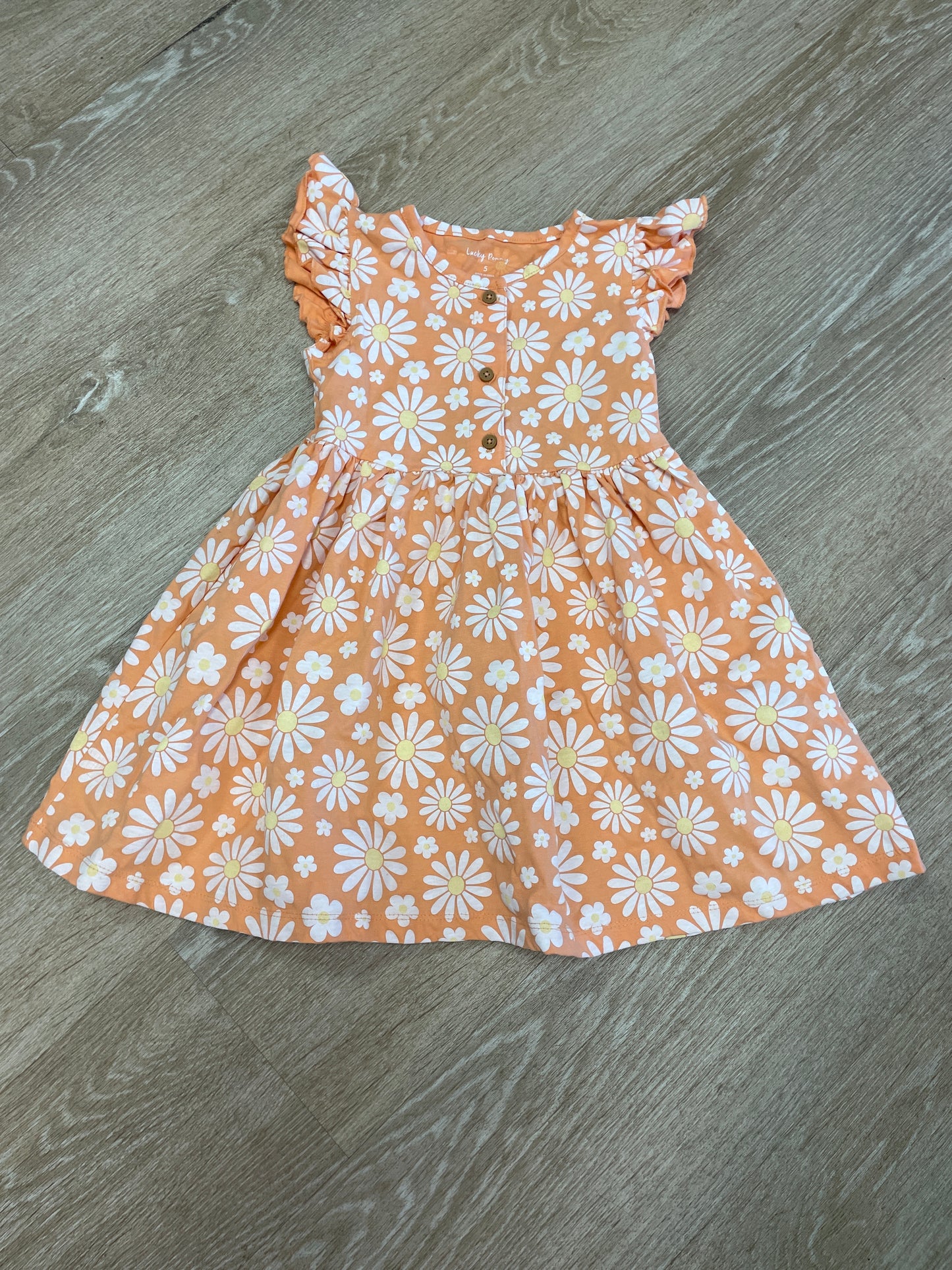 5T Orange Daisies Ruffle Dress