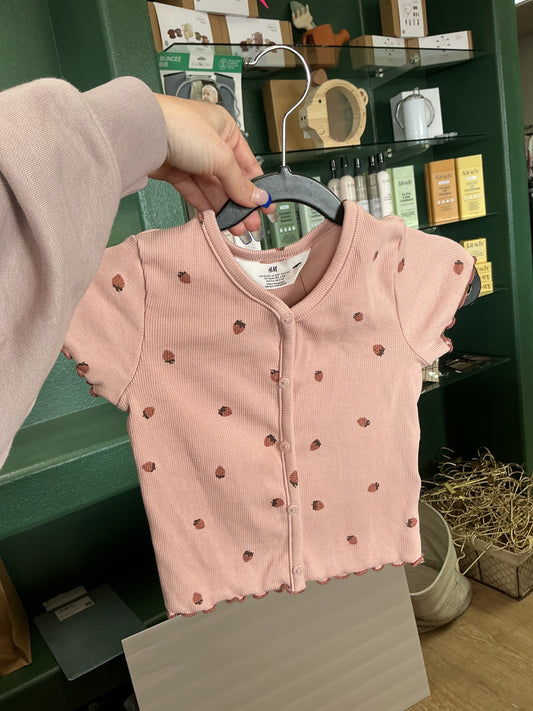 3/4T Strawberry Ribbed Button Shirt