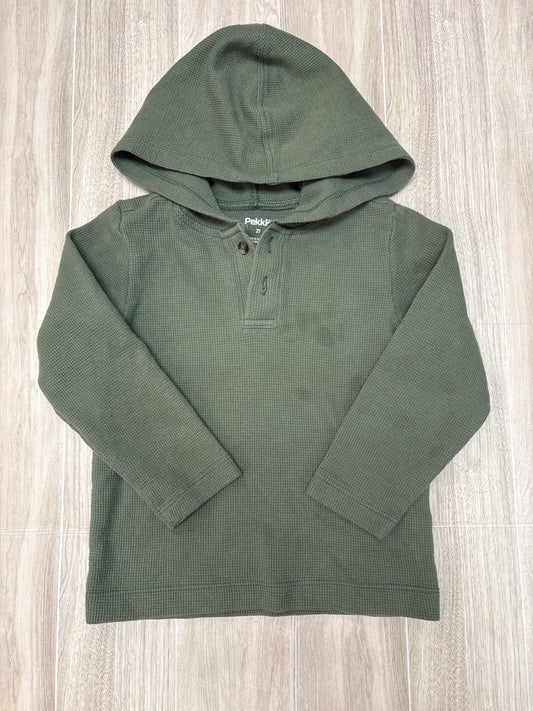 2T Olive Waffle Knit Button Hooded Long Sleeve