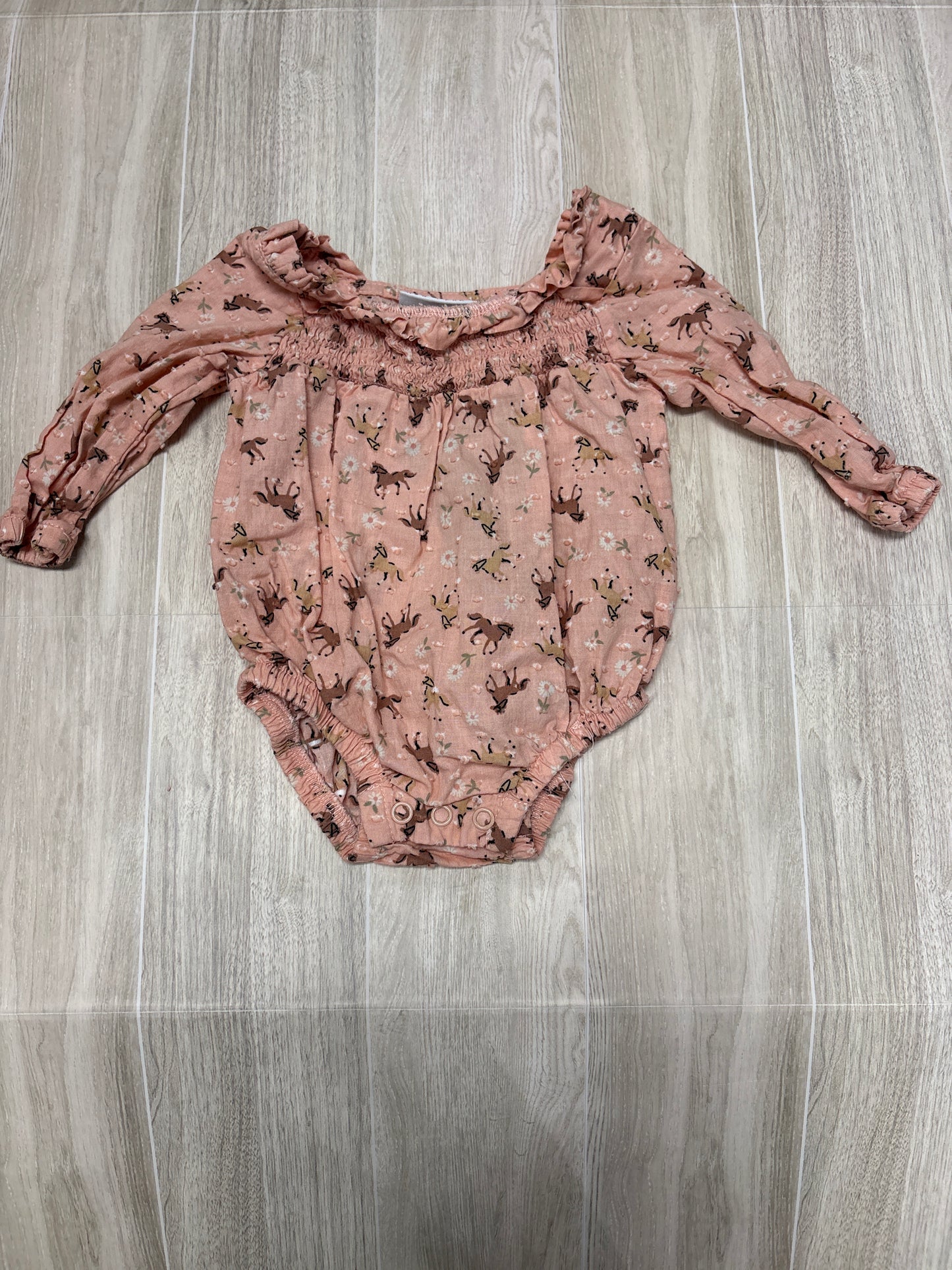 0/3m Pink Horses Long Sleeve Onesie