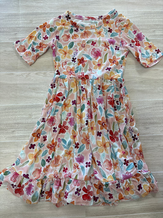 2T Birdie Bean Soft Peach Flower Detailed Dress