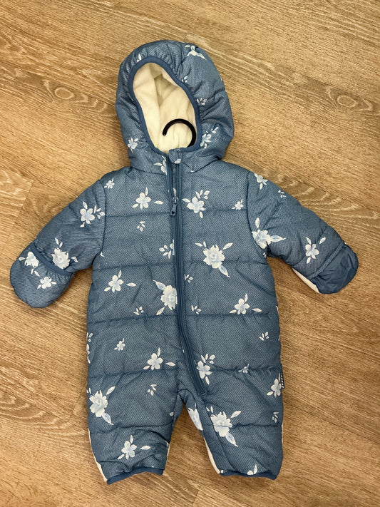 0-3m Blue Floral Puffer Suit
