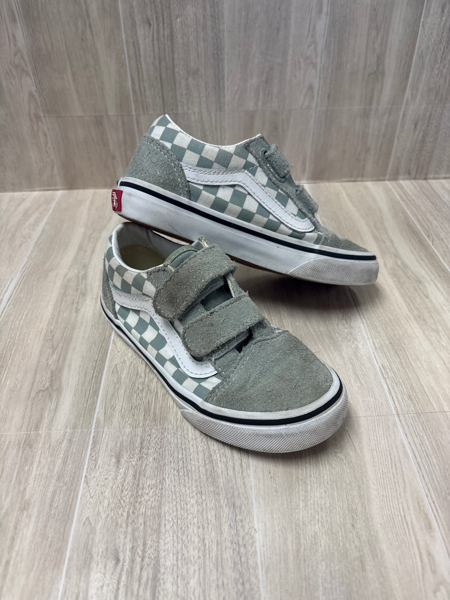 12.5c Vans Mint Blue Checkered Velcro Sneakers