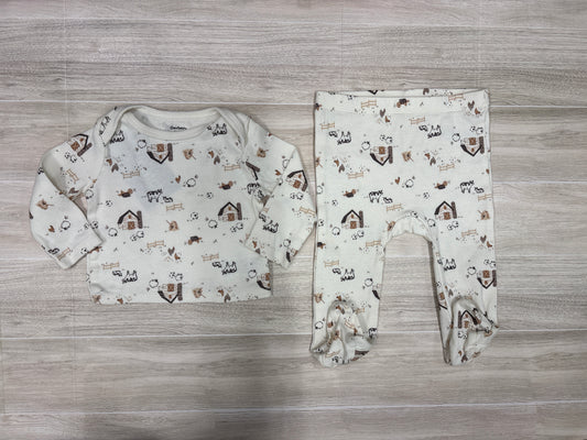 3-6m Farm Animal Long Sleeve + Footed Legging Set