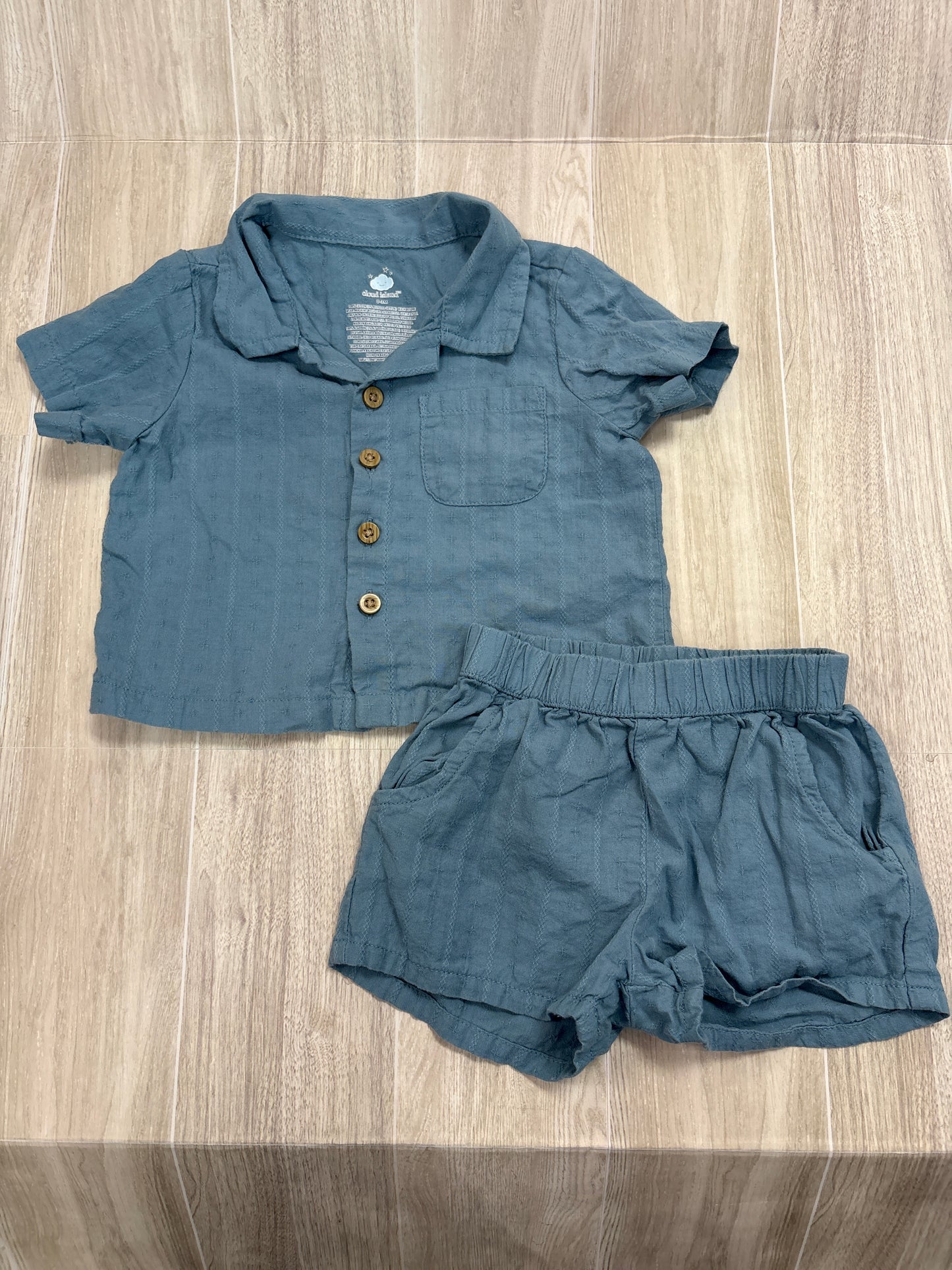 0-3m Blue Button Up + Shorts Set