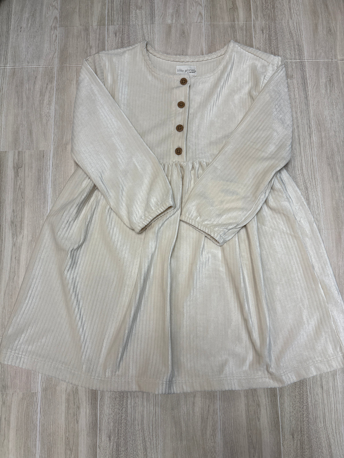 NWT 5T Cream Ribbed Velour Button Long Sleeve Dress