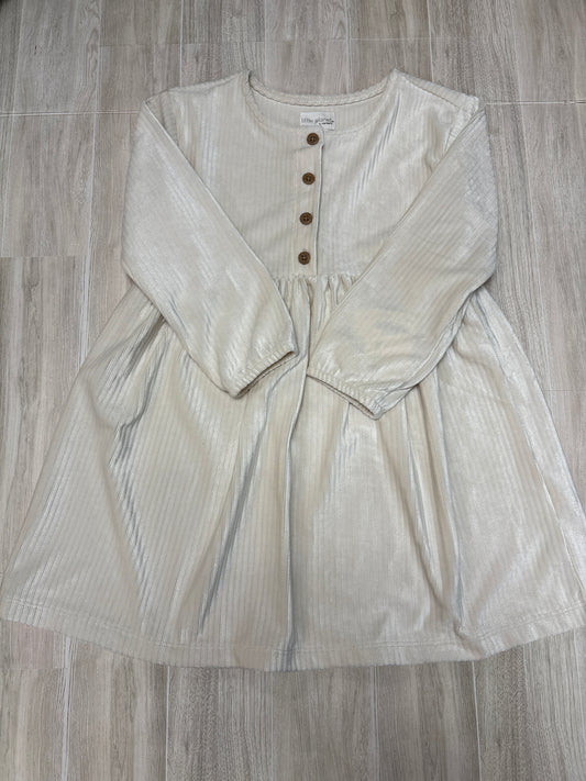 NWT 5T Cream Ribbed Velour Button Long Sleeve Dress