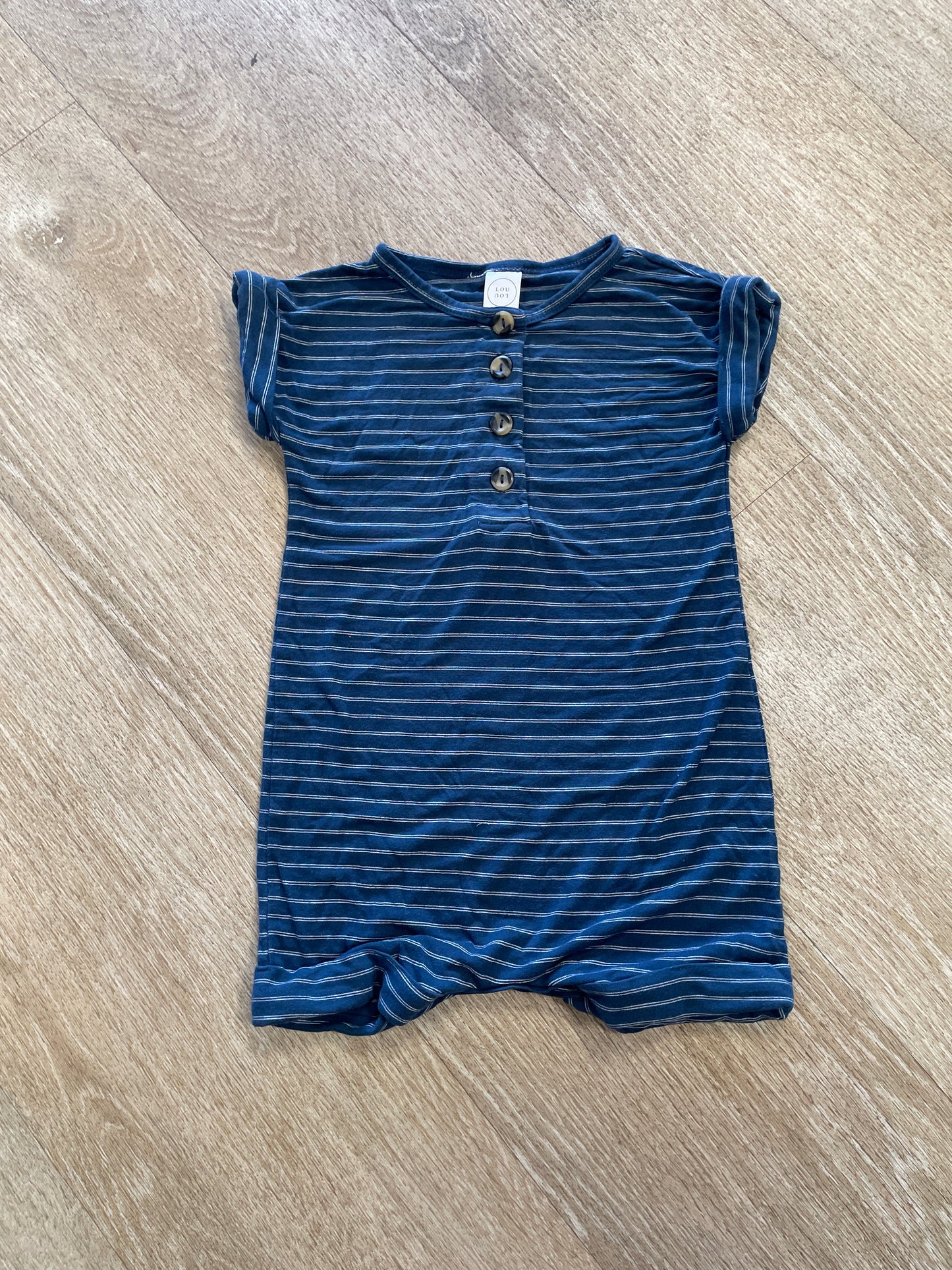 12-24m Lou Lou Navy/White Striped Shortie Romper