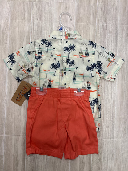 NWT 3T Sailboats Coral Shorts + Button Up Shirt Set