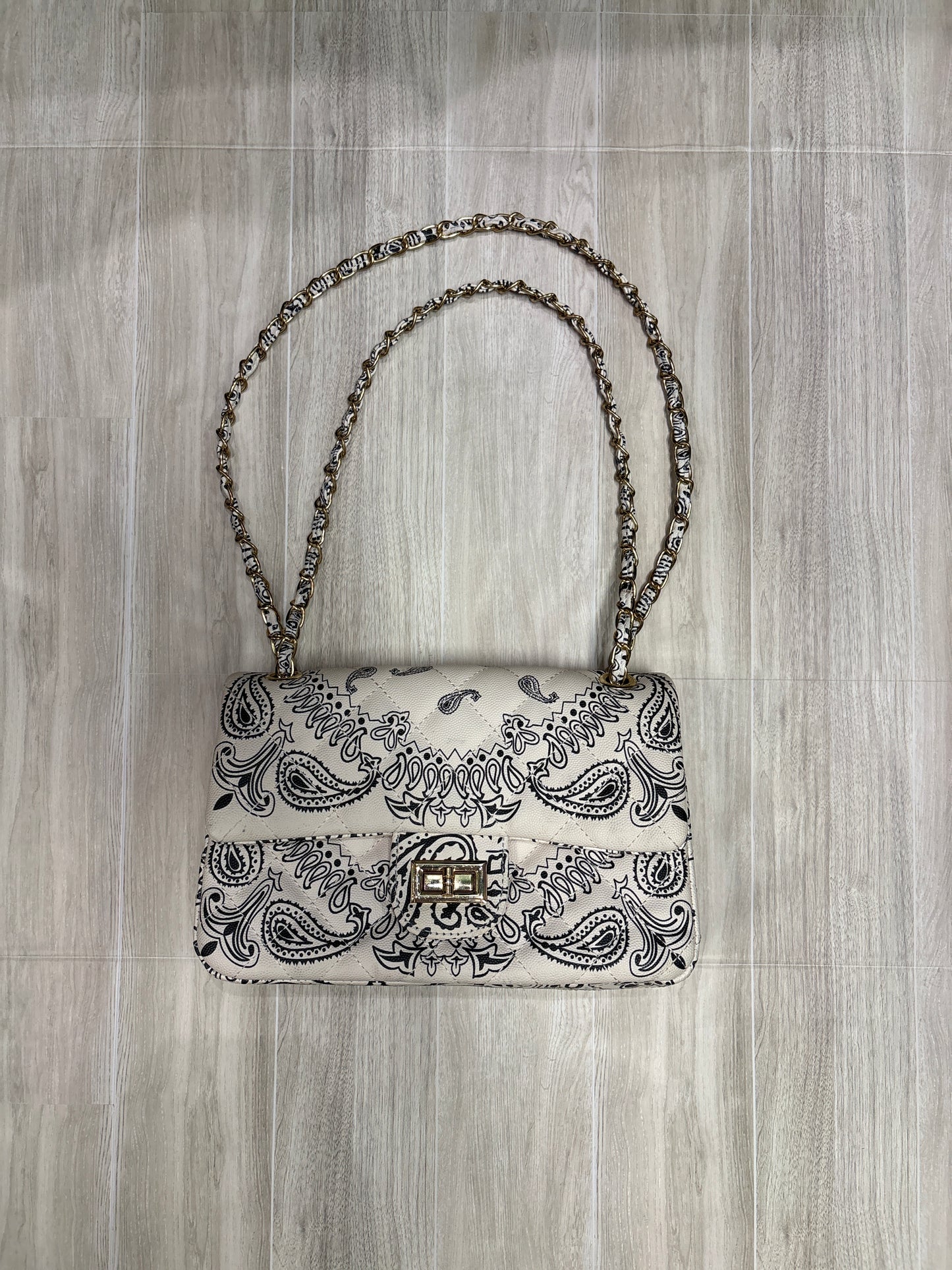 Paisley Crossbody Purse with Gold Chain