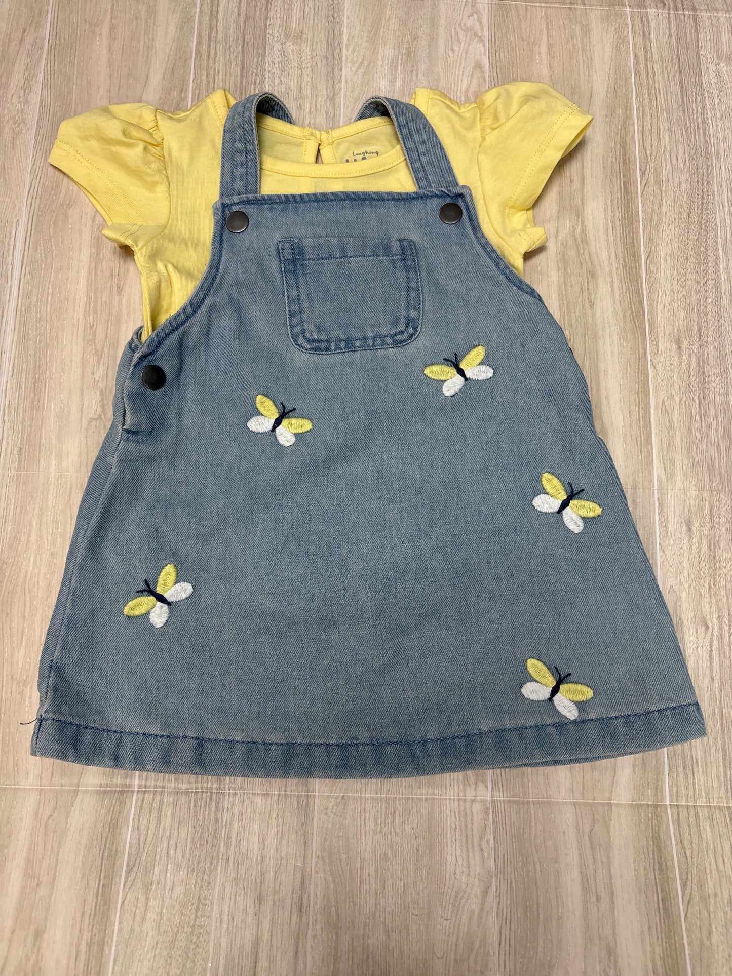 NWT 12m Yellow Butterfly Overalls + Shirt Set
