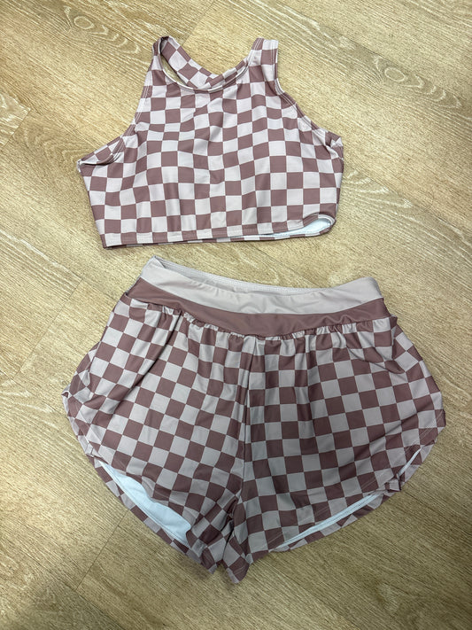 Womens Medium Checkered Swim Shorts + Tank Set