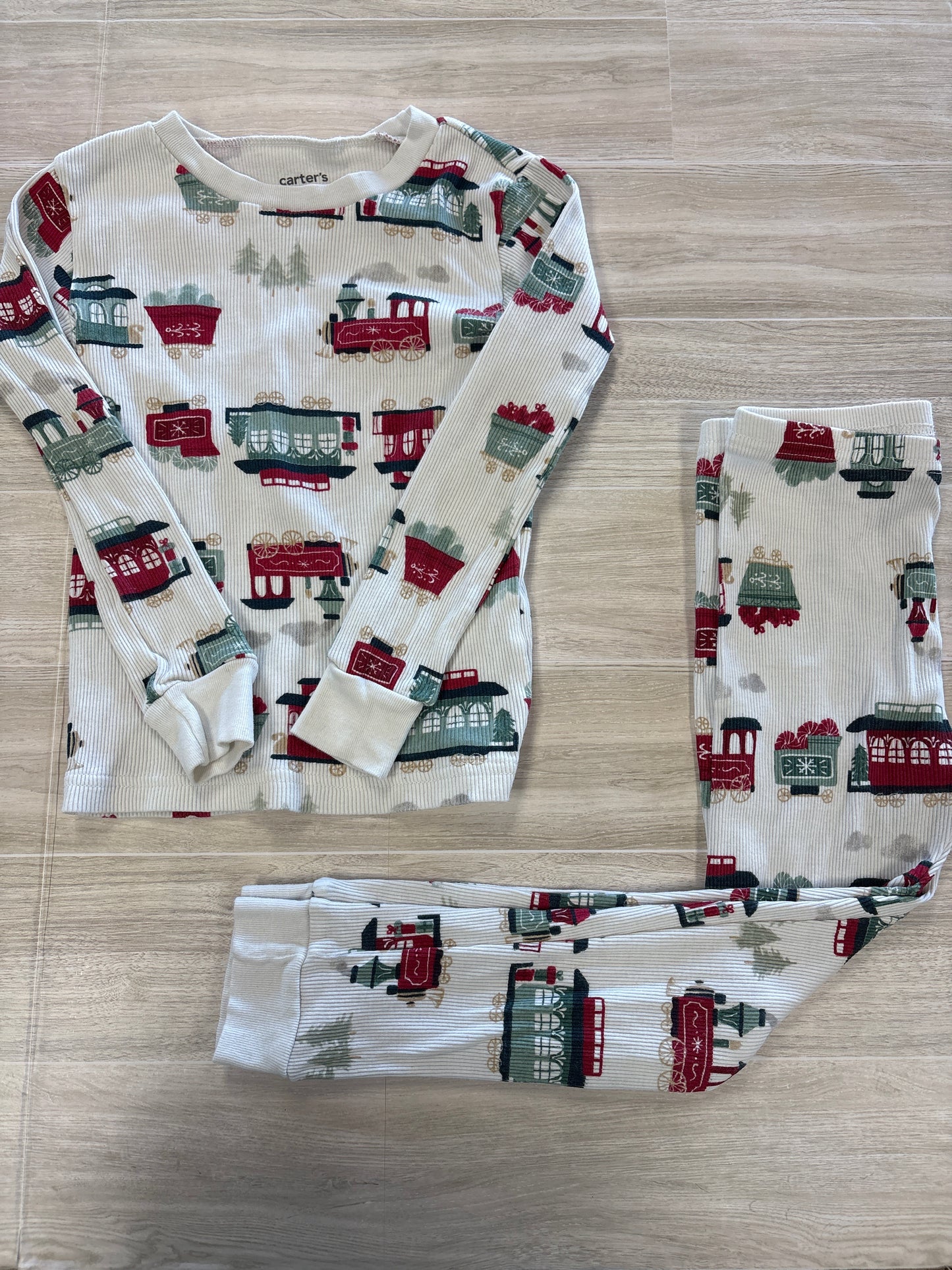 4T White Ribbed Holiday Pajama 2 Piece Set