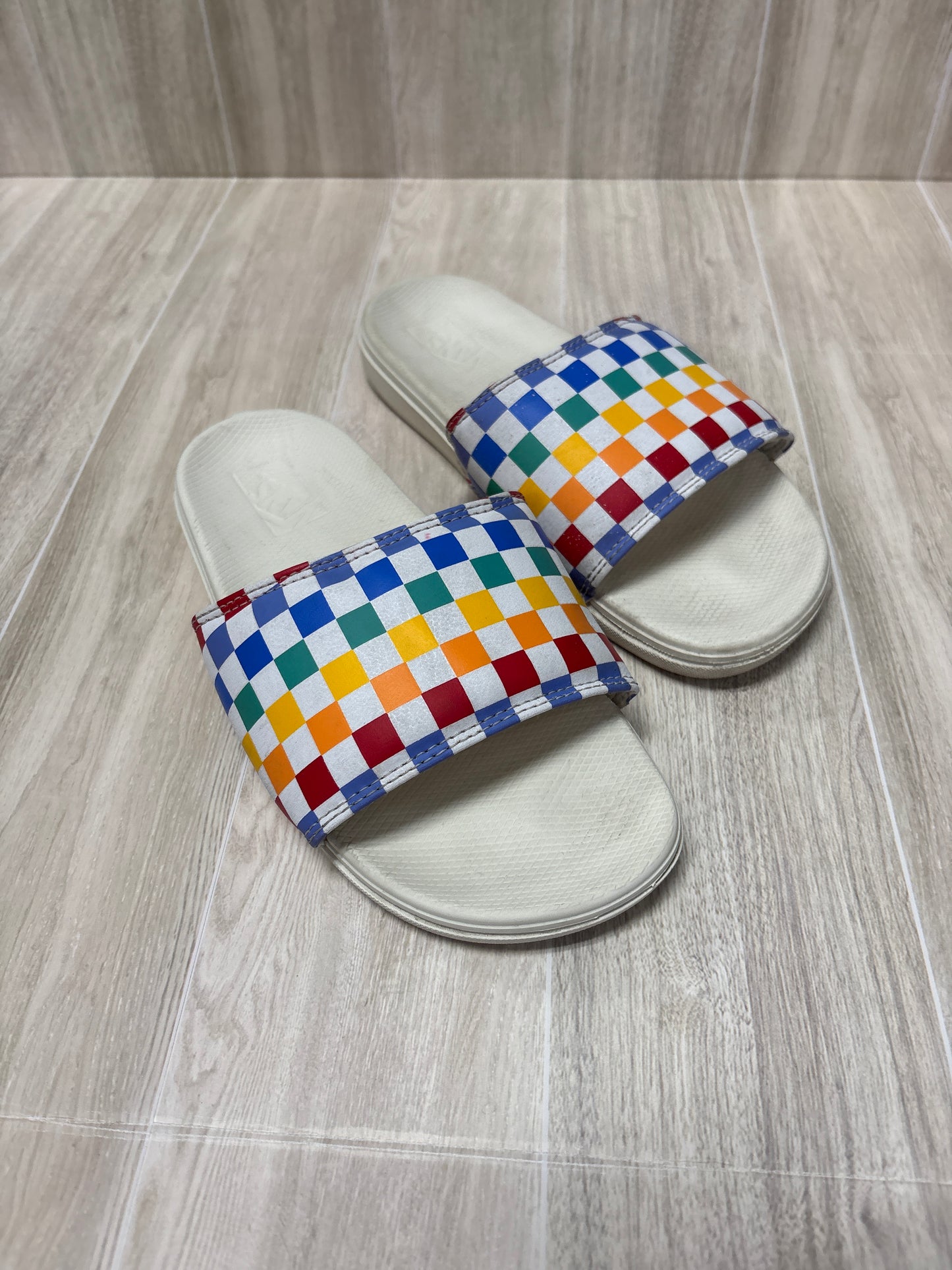 5Y Vans Rainbow Checkered Slides - Blemish