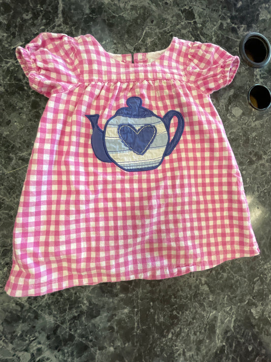 12-18m Baby Boden Pink Checkered Tea Pot Dress