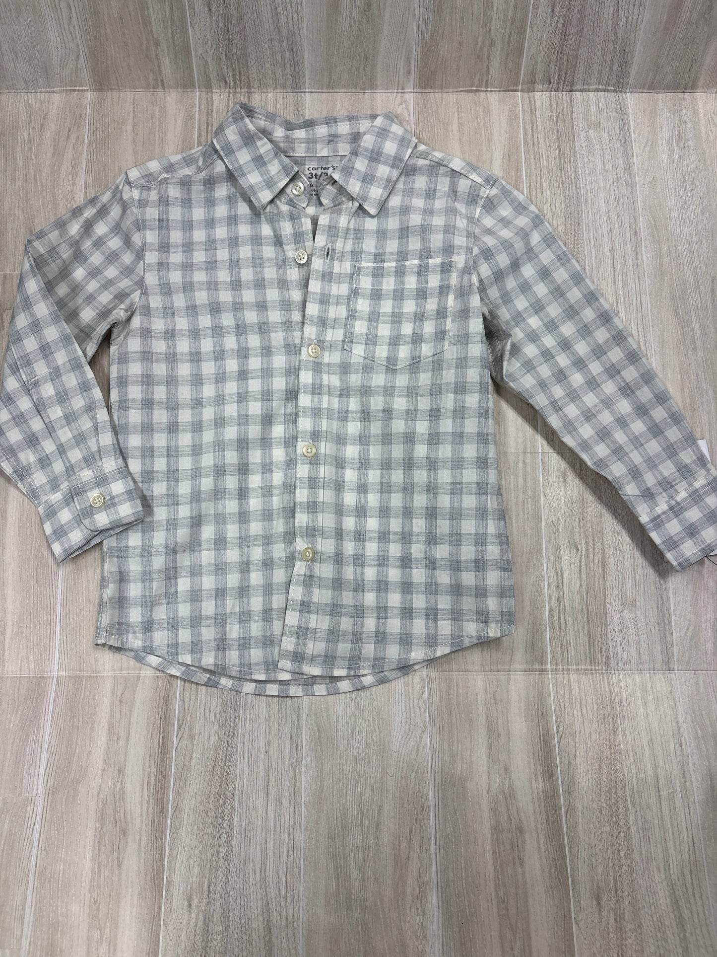 NWT 3T Grey/White Plaid Button Up